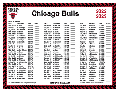 Chicago Bulls 2022-23 Printable Schedule