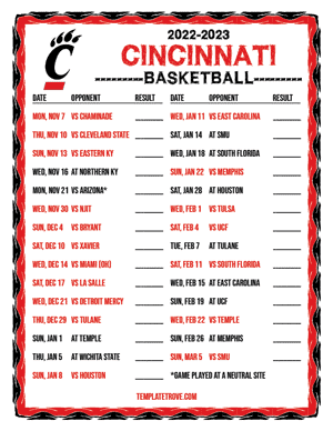 2022-23 Printable Cincinnati Bearcats Basketball Schedule