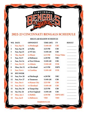 Cincinnati Bengals 2022-23 Printable Schedule - Mountain Times