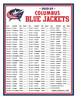 Columbus Blue Jackets 2022-23 Printable Schedule - Central Times
