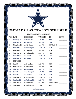 Dallas Cowboys 2022-23 Printable Schedule - Mountain Times