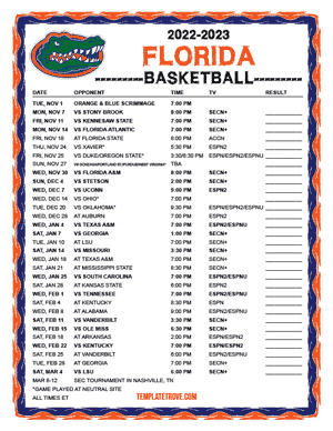 Florida Gators Basketball 2022-23 Printable Schedule
