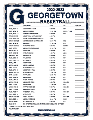 Georgetown Hoyas Basketball 2022-23 Printable Schedule