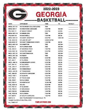 Georgia Bulldogs Basketball 2022-23 Printable Schedule
