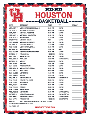 Houston Cougars Basketball 2022-23 Printable Schedule - Mountain Times