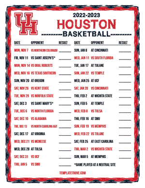 2022-23 Printable Houston Cougars Basketball Schedule