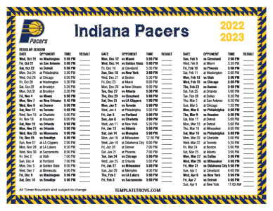 Indiana Pacers 2022-23 Printable Schedule - Mountain Times