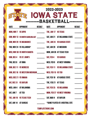 2022-23 Printable Iowa State Cyclones Basketball Schedule