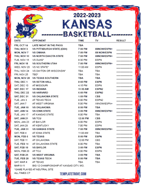 Kansas Jayhawks Basketball 2022-23 Printable Schedule - Central Times