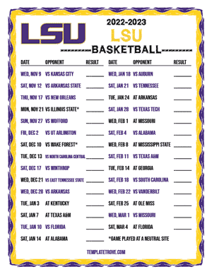 2022-23 Printable LSU Tigers Basketball Schedule