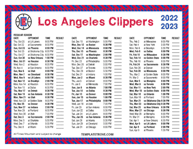 Los Angeles Clippers 2022-23 Printable Schedule - Mountain Times