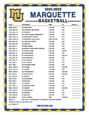 Marquette Golden Eagles Basketball 2022-23 Printable Schedule - Central Times