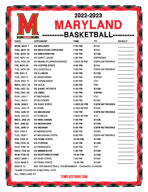 Maryland Terrapins Basketball 2022-23 Printable Schedule