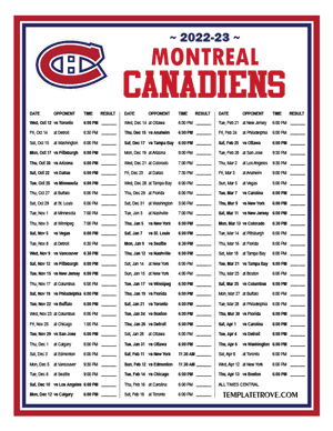 Montreal Canadiens 2022-23 Printable Schedule - Central Times