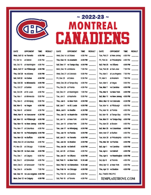 Montreal Canadiens 2022-23 Printable Schedule - Pacific Times