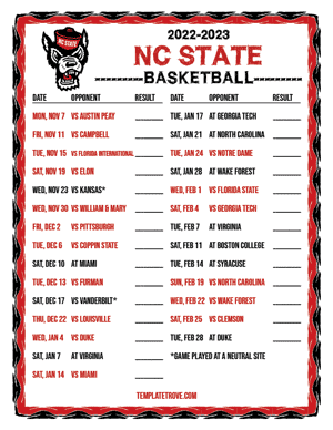 2022-23 Printable NC State Wolfpack Basketball Schedule