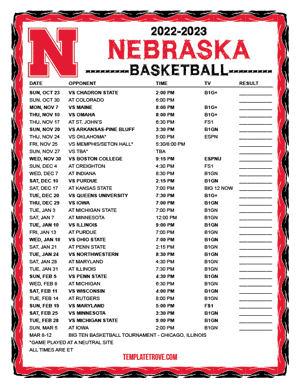 Nebraska Cornhuskers Basketball 2022-23 Printable Schedule