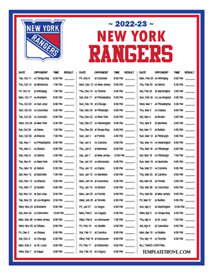 New York Rangers 2022-23 Printable Schedule - Central Times