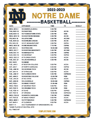 Notre Dame Fighting Irish Basketball 2022-23 Printable Schedule - Mountain Times