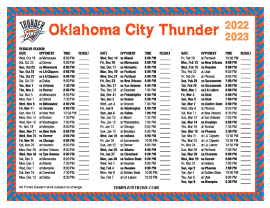 Oklahoma City Thunder 2022-23 Printable Schedule