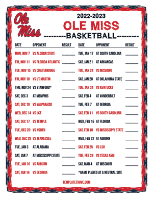 2022-23 Printable Ole Miss Rebels Basketball Schedule
