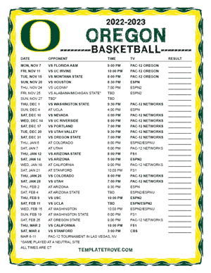 Oregon Ducks Basketball 2022-23 Printable Schedule - Central Times
