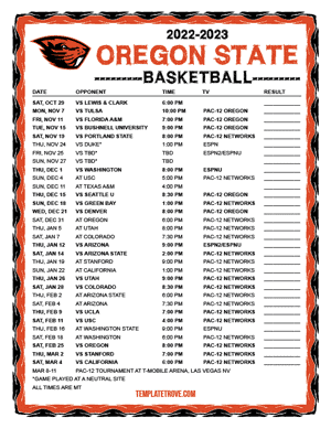 Oregon State Beavers Basketball 2022-23 Printable Schedule - Mountain Times