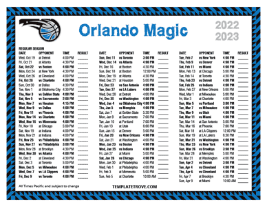 Orlando Magic 2022-23 Printable Schedule - Pacific Times