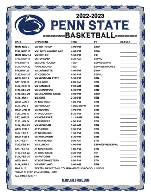 Penn State Nittany Lions Basketball 2022-23 Printable Schedule - Pacific Times