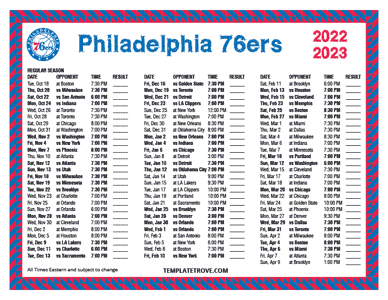 Philadelphia 76ers 2022-23 Printable Schedule