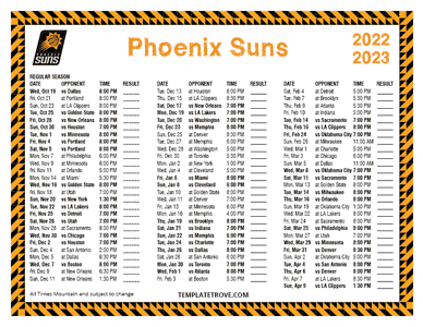 Phoenix Suns 2022-23 Printable Schedule - Mountain Times