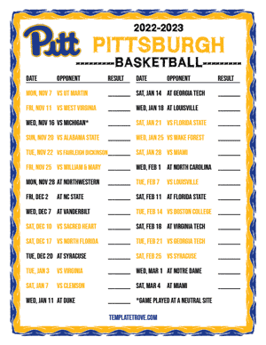 2022-23 Printable Pittsburgh Panthers Basketball Schedule