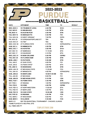 Purdue Boilermakers Basketball 2022-23 Printable Schedule - Pacific Times