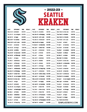 Seattle Kraken 2022-23 Printable Schedule - Mountain Times