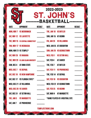 2022-23 Printable St. John's Red Storm Basketball Schedule