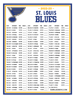 St. Louis Blues 2022-23 Printable Schedule - Pacific Times