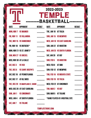 2022-23 Printable Temple Owls Basketball Schedule