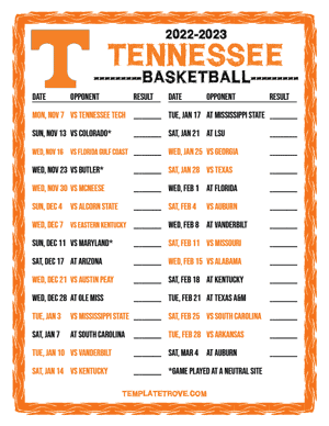 2022-23 Printable Tenessee Volunteers Basketball Schedule