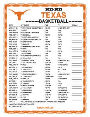 Texas Longhorns Basketball 2022-23 Printable Schedule - Mountain Times