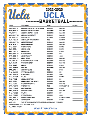 UCLA Bruins Basketball 2022-23 Printable Schedule - Central Times