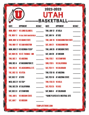 2022-23 Printable Utah Utes Basketball Schedule