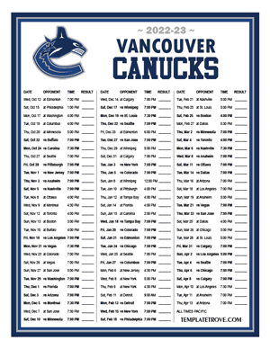 Vancouver Canucks 2022-23 Printable Schedule - Pacific Times