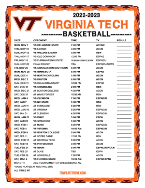 Virginia Tech Hokies Basketball 2022-23 Printable Schedule - Mountain Times