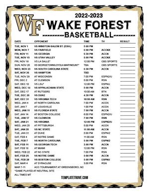 Wake Forest Demon Deacons Basketball 2022-23 Printable Schedule - Mountain Times