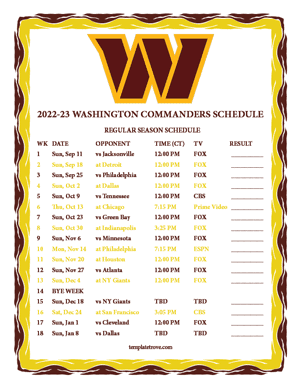 Washington Commanders 2022-23 Printable Schedule - Central Times