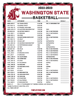 Washington State Cougars Basketball 2022-23 Printable Schedule - Mountain Times