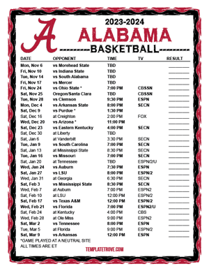 2023-24 Printable Alabama Crimson Tide Basketball Schedule