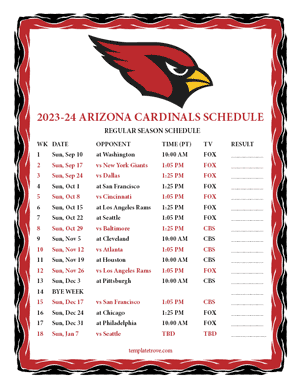 Arizona Cardinals 2023-24 Printable Schedule - Pacific Times