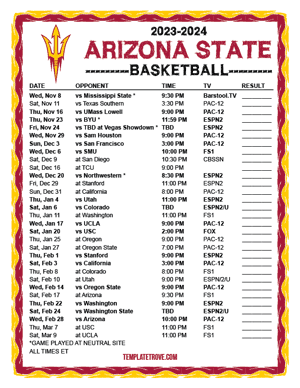 2023-24 Printable Arizona State Sun Devils Basketball Schedule