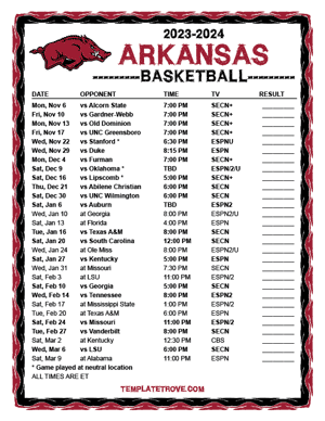 2023-24 Printable Arkansas Razorbacks Basketball Schedule